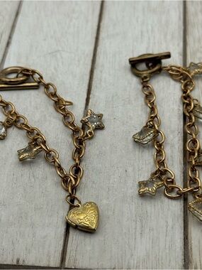 Set of 2 Gold Charm Bracelet with Heart and Star Charms